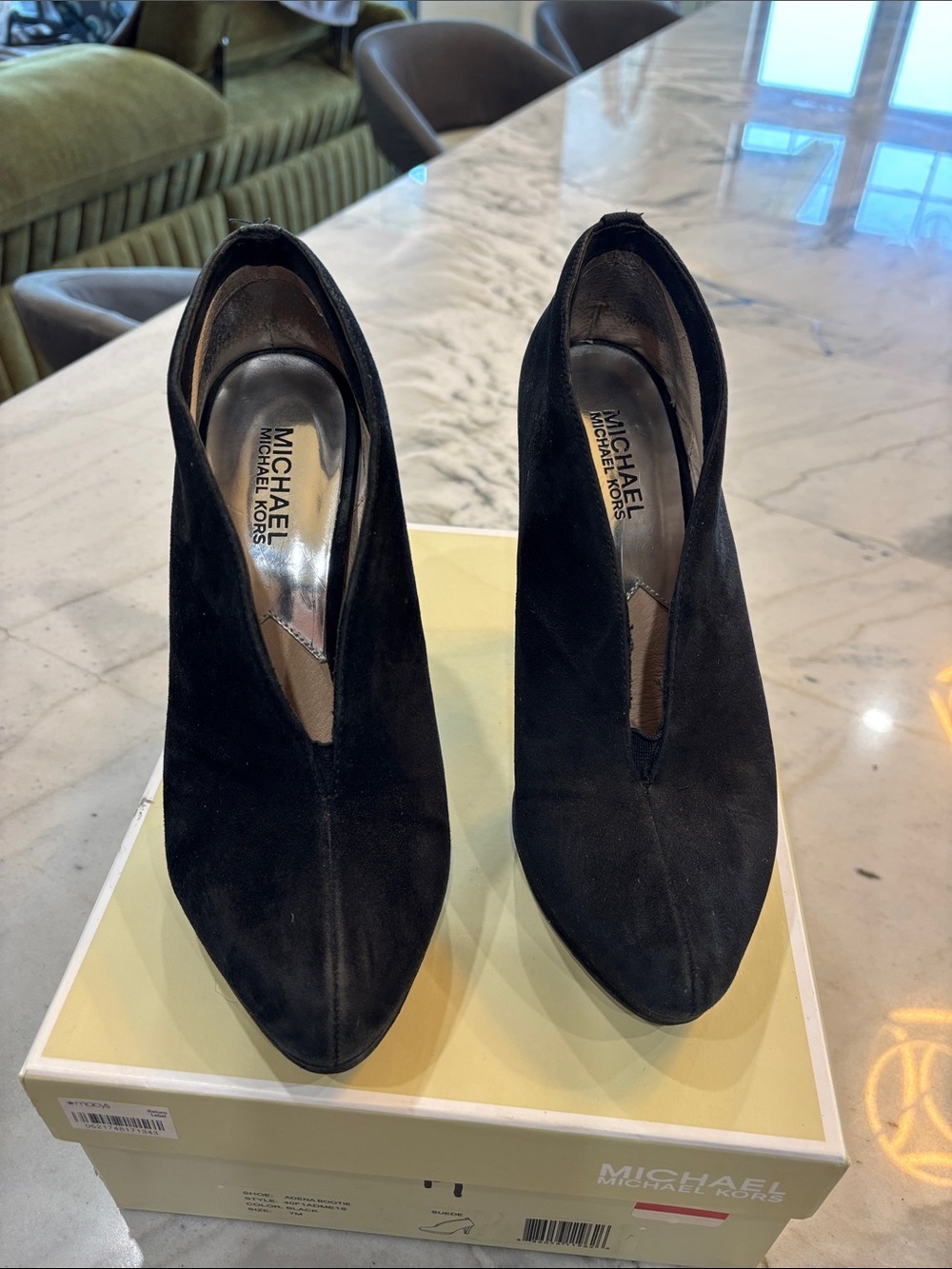 Michael Kors Black Suede Pointed V-Cut Booties